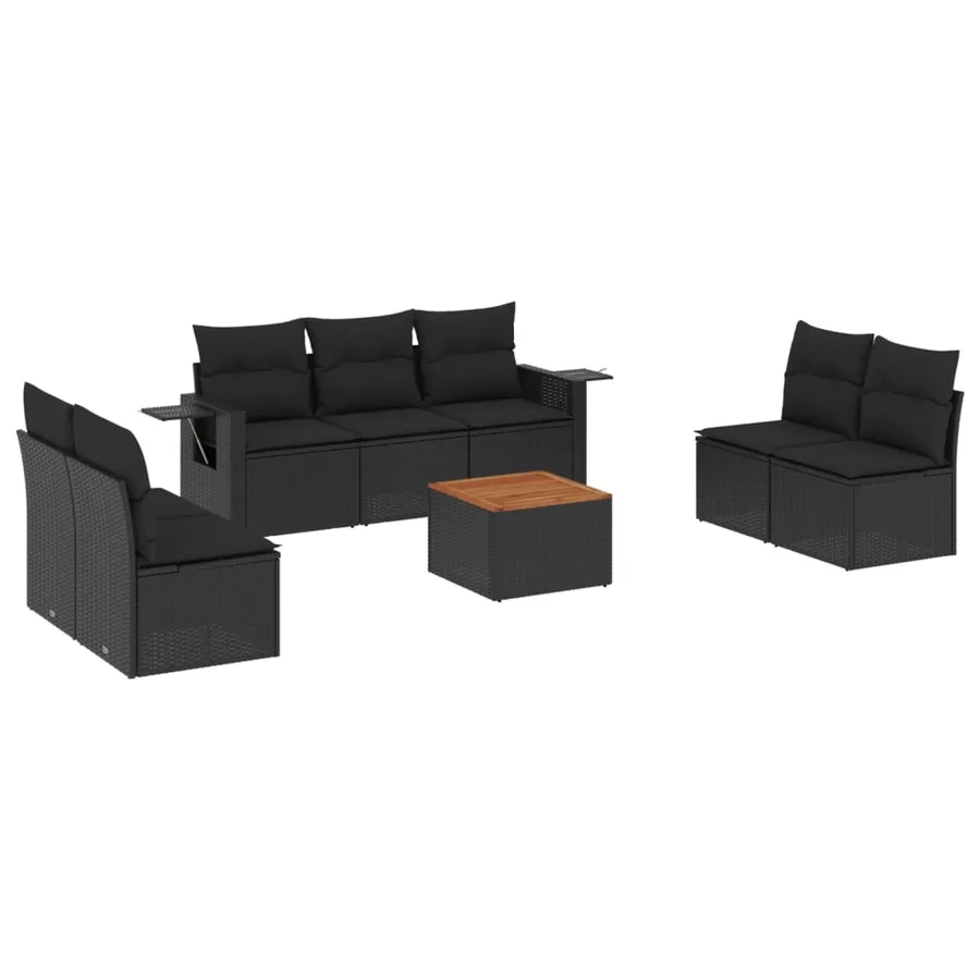 Salon de jardin 8 pcs avec coussins noir résine tressée - 2
