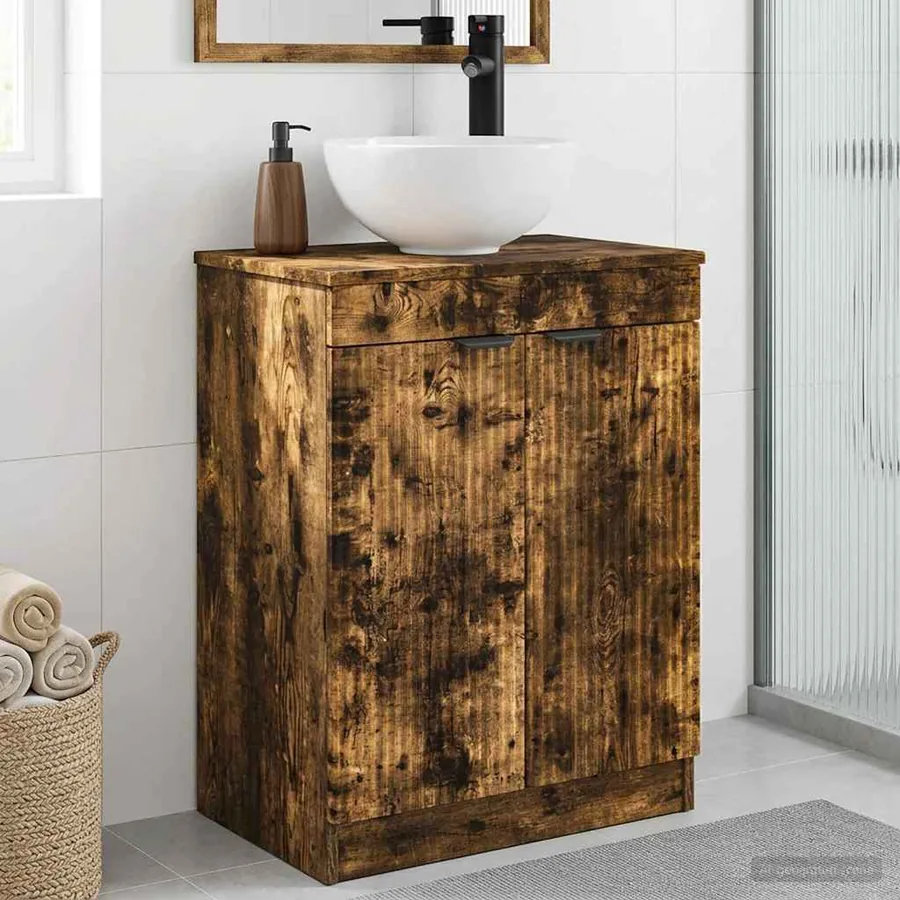 Meuble de salle de bain avec évier Chêne fumé 54 x 35 x 83 cm