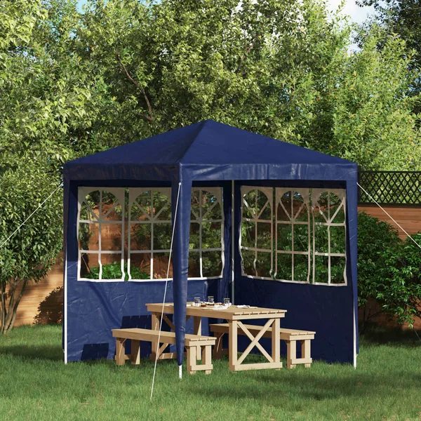 Mur de tente de fête 2 pcs 200 x 195 cm Bleu PE et acier