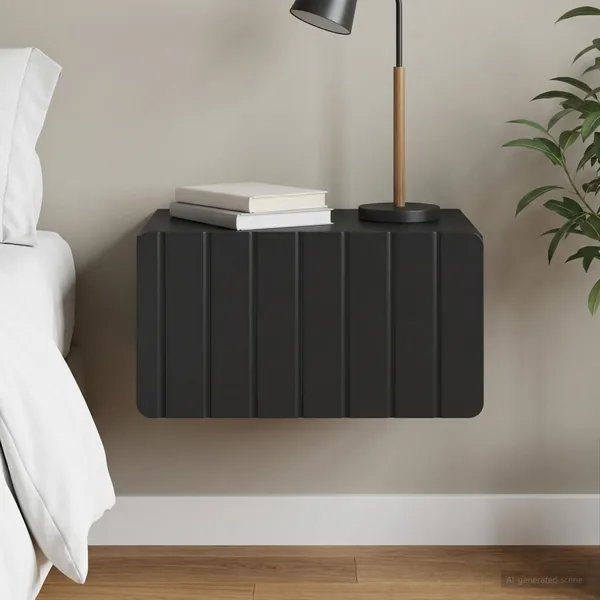 Cabinet de chevet mural avec tiroir Noir 49 x 34,5 x 24 cm