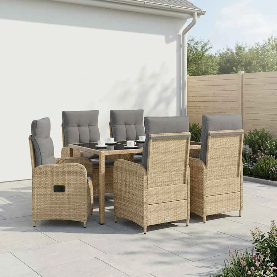 Ensemble de repas extérieur 7 pcs Beige et Gris clair