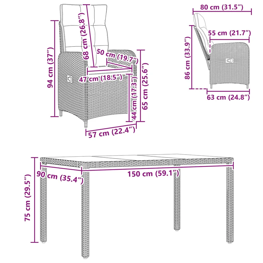 Ensemble de repas extérieur 7 pcs Beige et Gris clair - 11