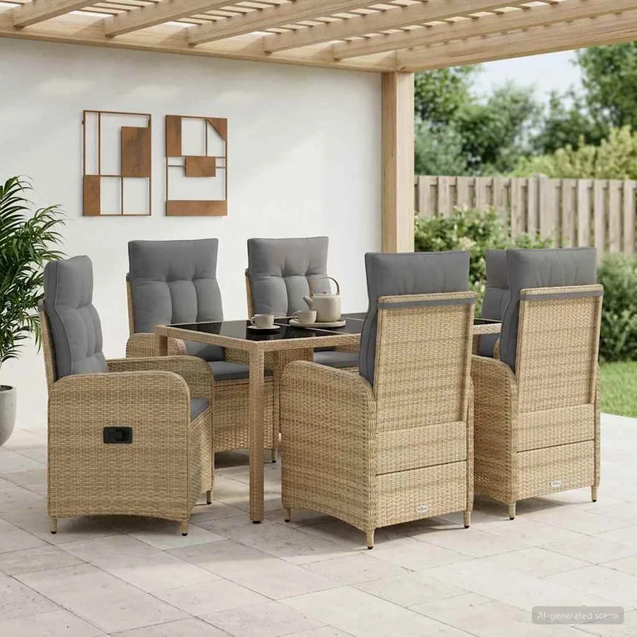 Ensemble de repas extérieur 7 pcs Beige et Gris clair - 3