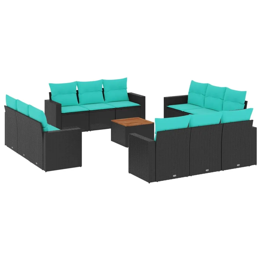 Salon de jardin avec coussins 13 pcs noir résine tressée - 2