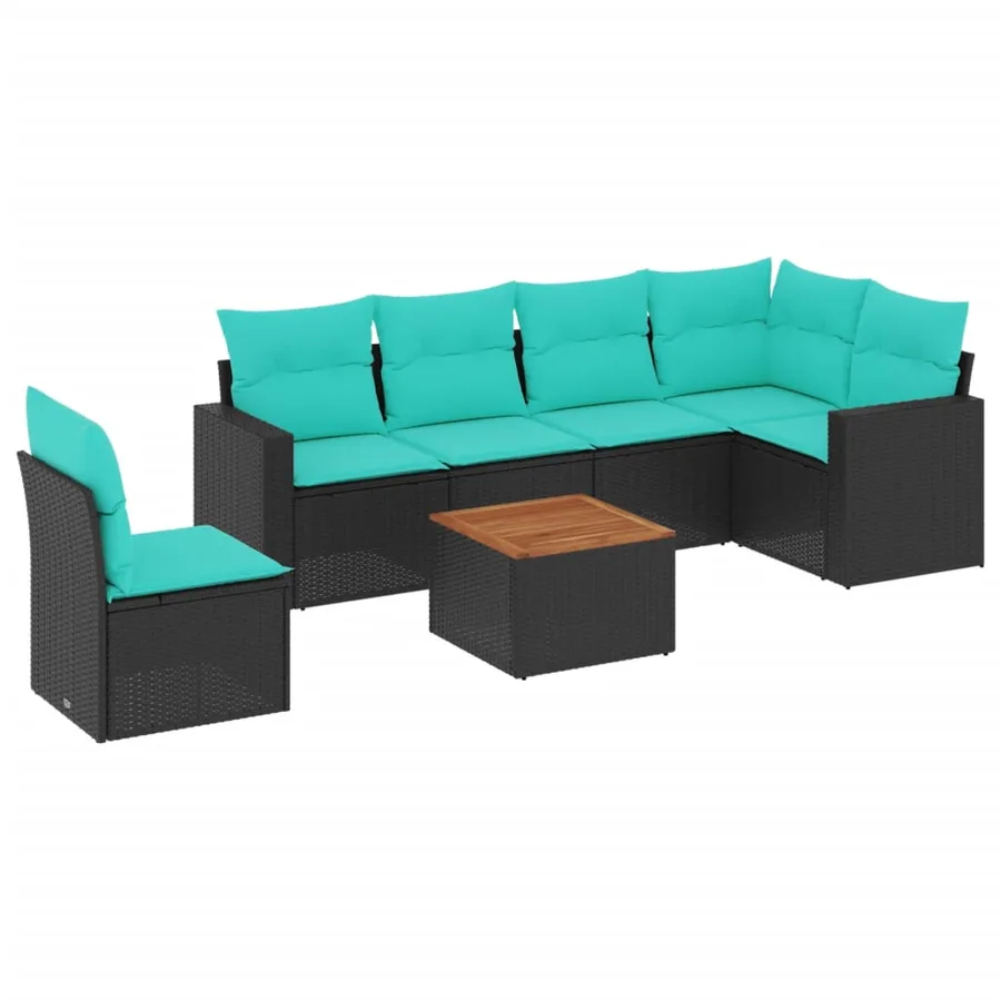 Salon de jardin 7 pcs avec coussins noir résine tressée 62 x 62 x 69 cm - 57,8 kg - 2