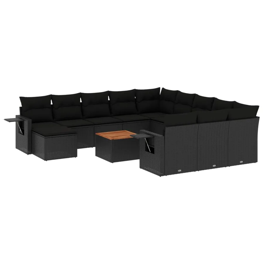 Salon de jardin avec coussins 13 pcs noir résine tressée - 2