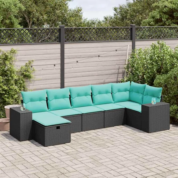 Salon de jardin 7 pcs avec coussins noir résine tressée 55 x 62 x 69 cm - 61,2 kg