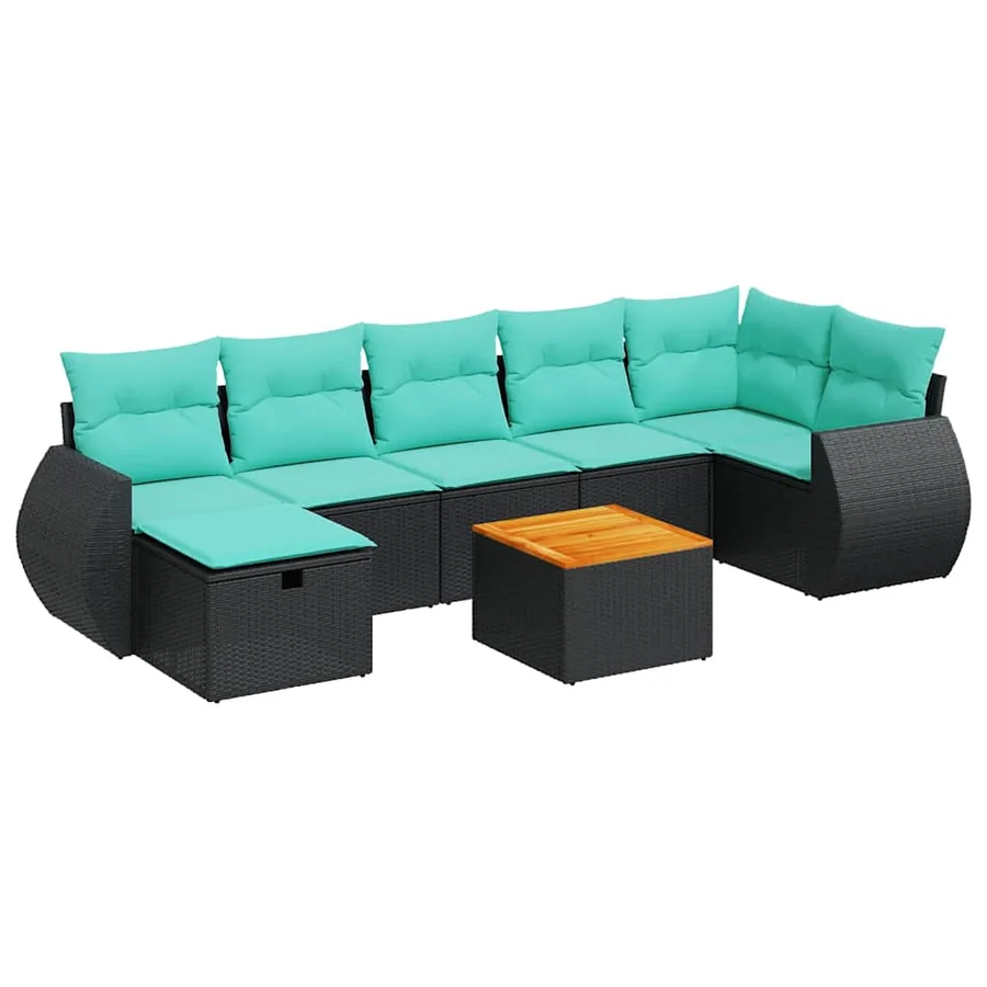 Salon de jardin 8 pcs avec coussins noir résine tressée - 2