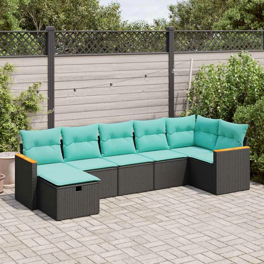 Salon de jardin 7 pcs avec coussins noir résine tressée 55 x 62 x 69 cm - 58,2 kg
