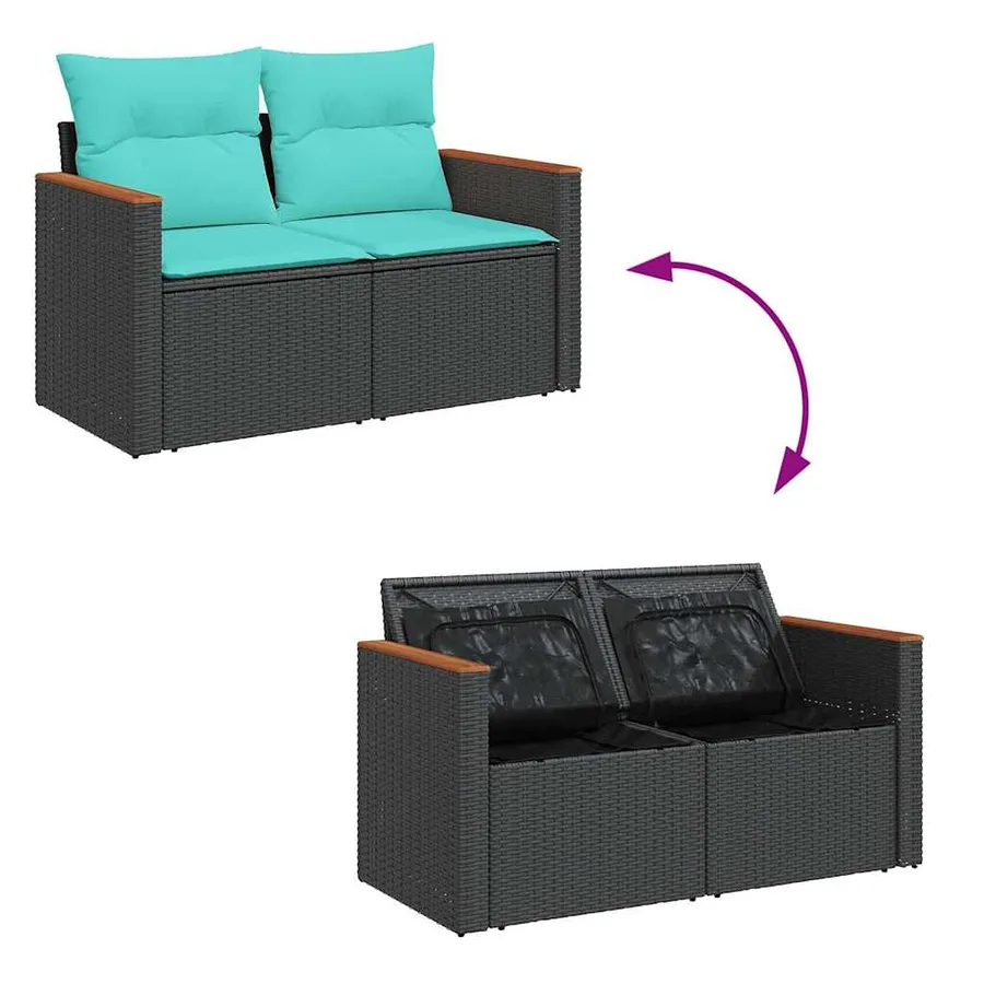 Salon de jardin 7 pcs avec coussins noir résine tressée 55 x 62 x 69 cm - 58,2 kg - 10