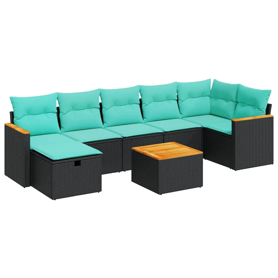 Salon de jardin 8 pcs avec coussins noir résine tressée - 2