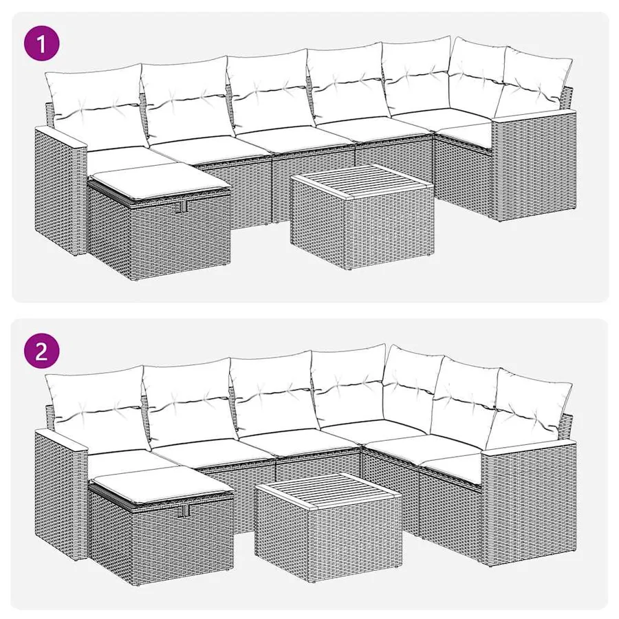 Salon de jardin 8 pcs avec coussins noir résine tressée - 8