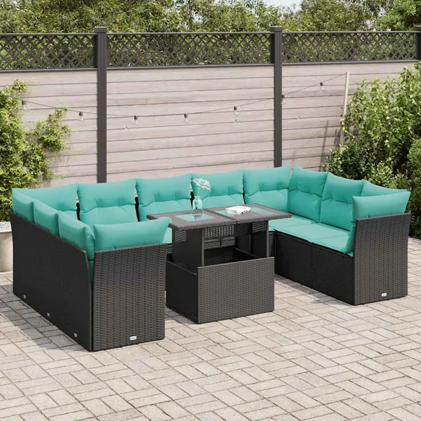 Ensemble de canapés de jardin 10 pcs et coussins rotin acacia
