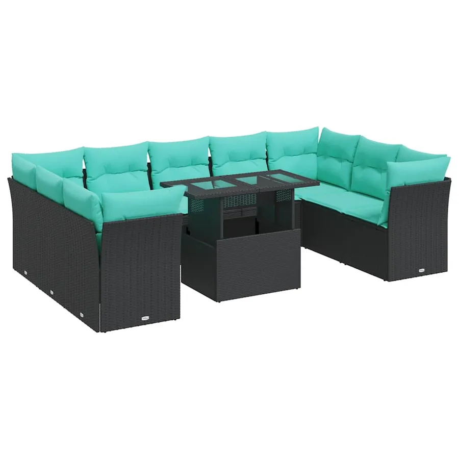 Ensemble de canapés de jardin 10 pcs et coussins rotin acacia - 2
