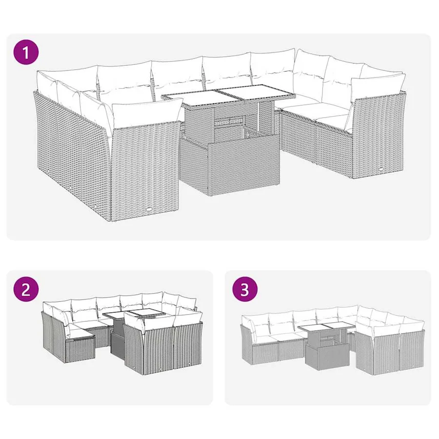 Ensemble de canapés de jardin 10 pcs et coussins rotin acacia - 9