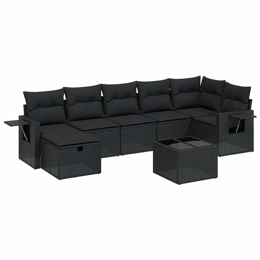 Salon de jardin 8 pcs avec coussins noir résine tressée - 2