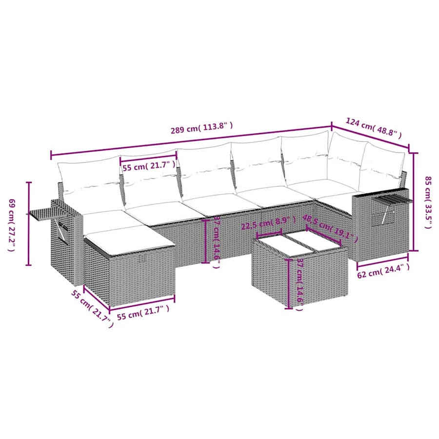 Salon de jardin 8 pcs avec coussins noir résine tressée - 4