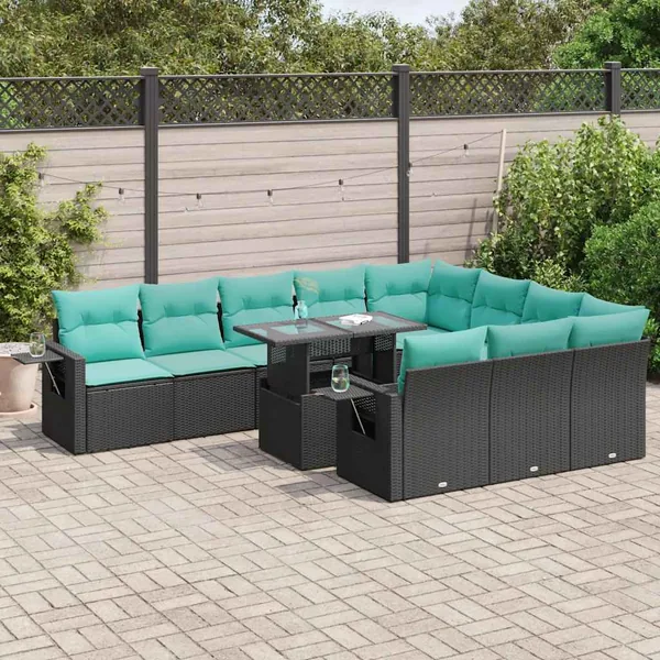 Ensemble de canapés de jardin 11 pcs et coussins rotin acacia