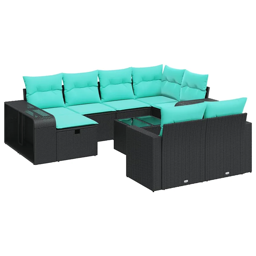 Salon de jardin 11 pcs avec coussins noir résine tressée - 2
