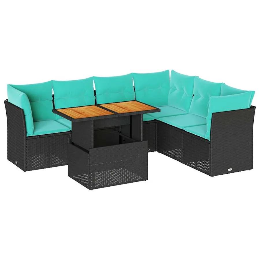 Salon de jardin 7 pcs avec coussins noir résine tressée 55 x 62 x 69 cm - 65,4 kg - 2