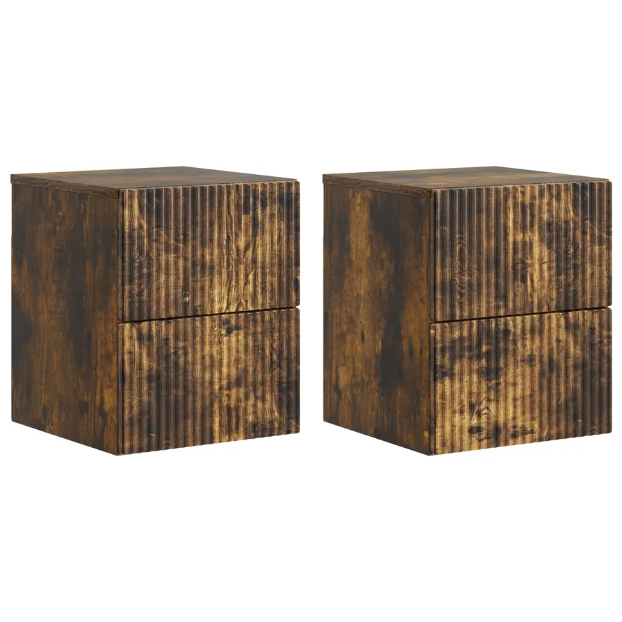 Cabinet de chevet mural 2 pcs Chêne fumé 33 x 34,5 x 40 cm - 2