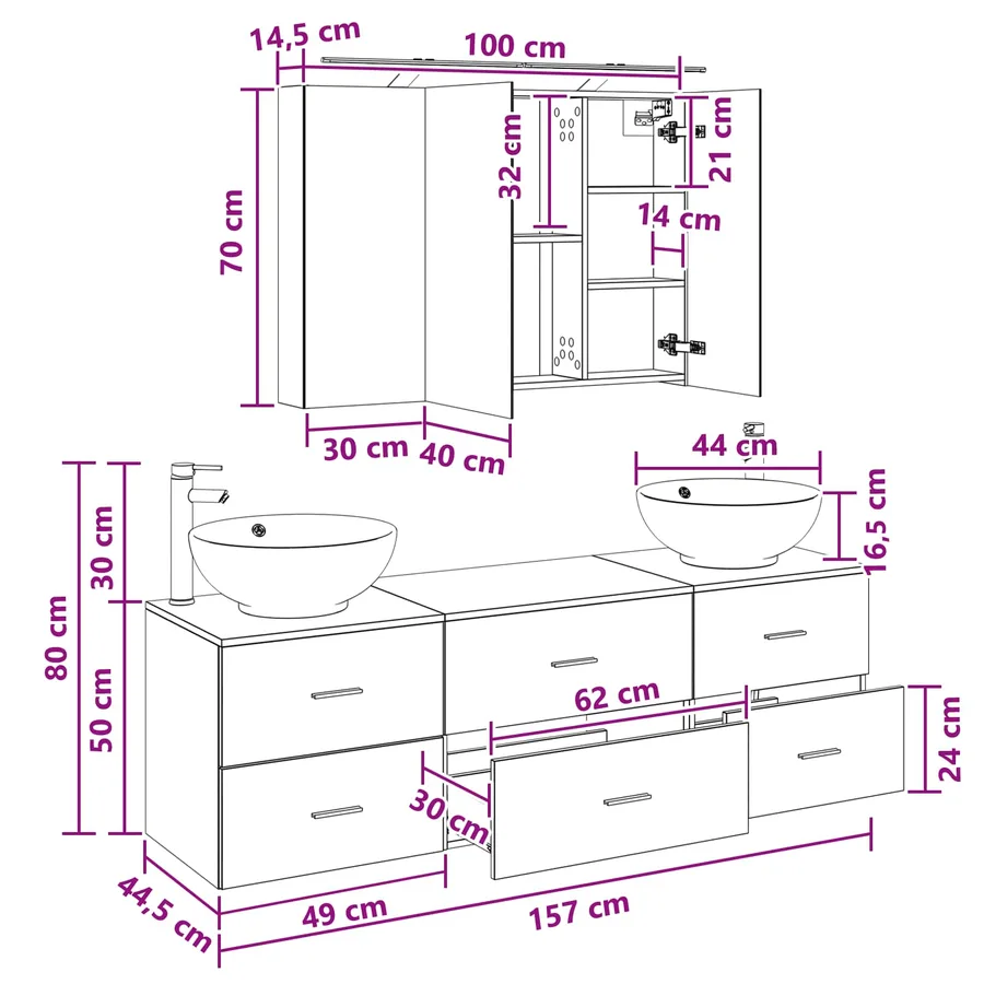 Ensemble de mobilier de salle de bain 4 pcs Chêne noir - 15