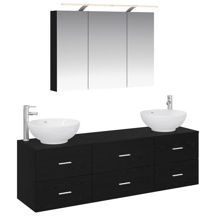 Ensemble de mobilier de salle de bain 4 pcs Chêne noir - 2