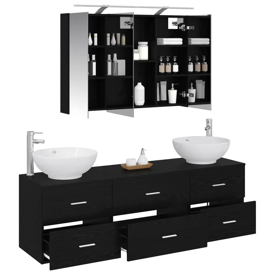 Ensemble de mobilier de salle de bain 4 pcs Chêne noir - 3