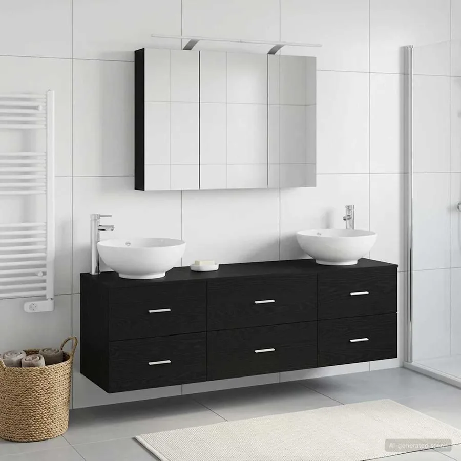 Ensemble de mobilier de salle de bain 4 pcs Chêne noir - 4