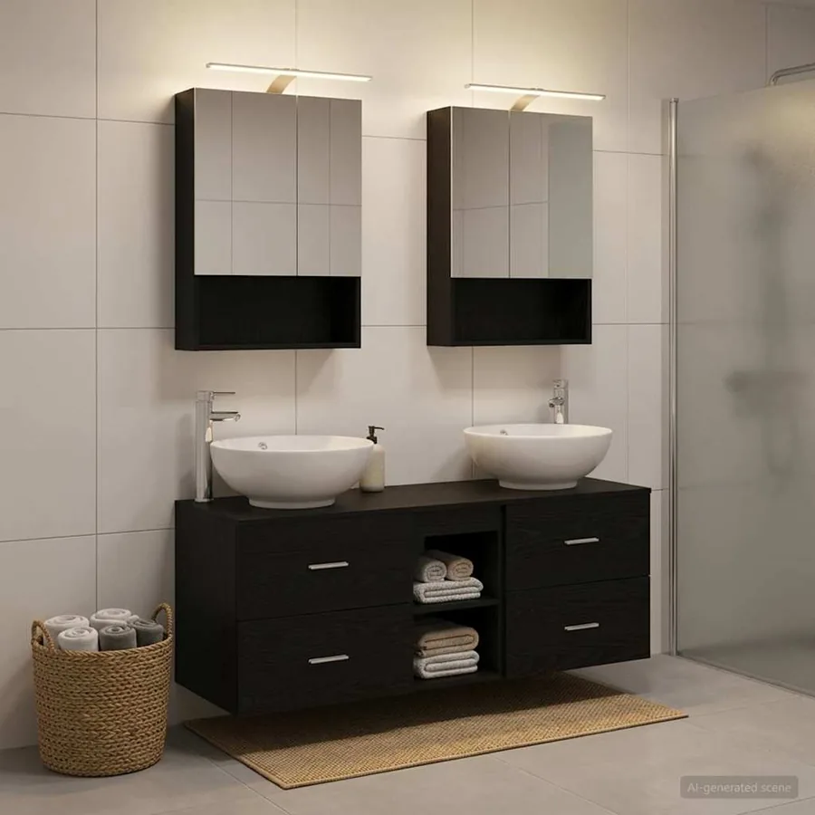 Ensemble de mobilier de salle de bain 5 pcs Chêne noir