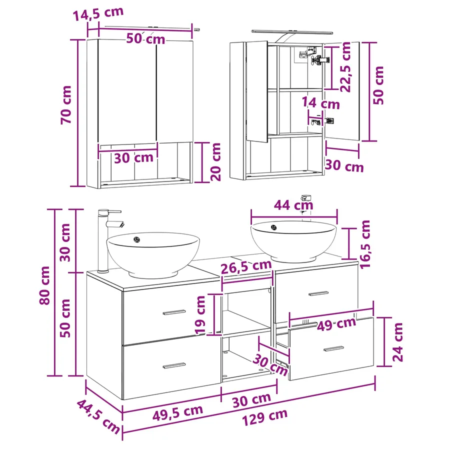 Ensemble de mobilier de salle de bain 5 pcs Chêne noir - 14