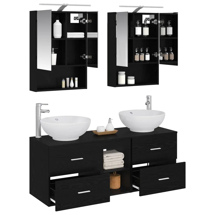 Ensemble de mobilier de salle de bain 5 pcs Chêne noir - 3