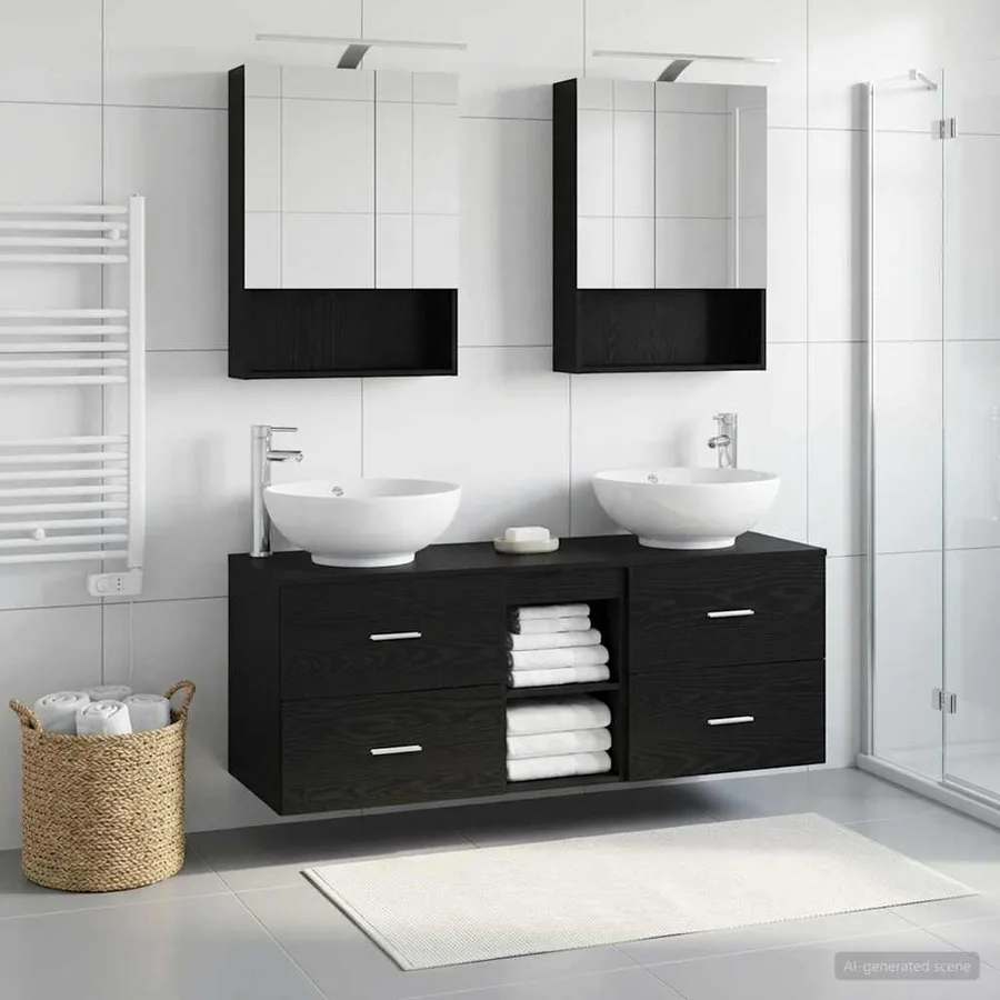 Ensemble de mobilier de salle de bain 5 pcs Chêne noir - 4