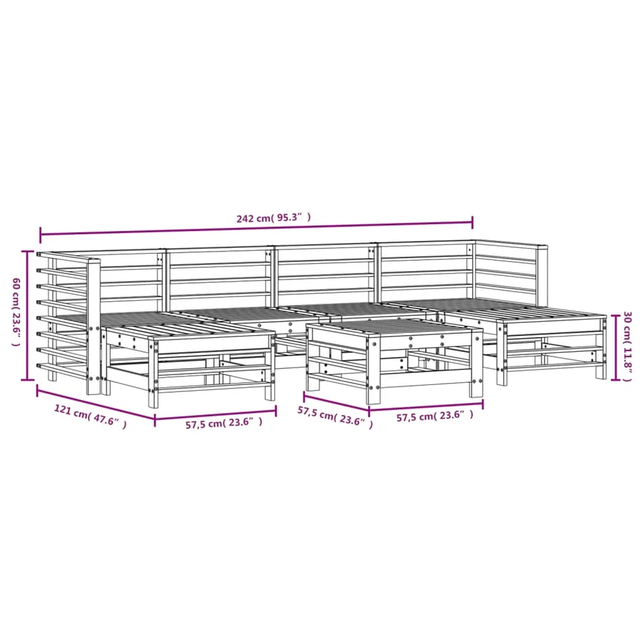 Salon de jardin 7 pcs Bois de pin massif - 7