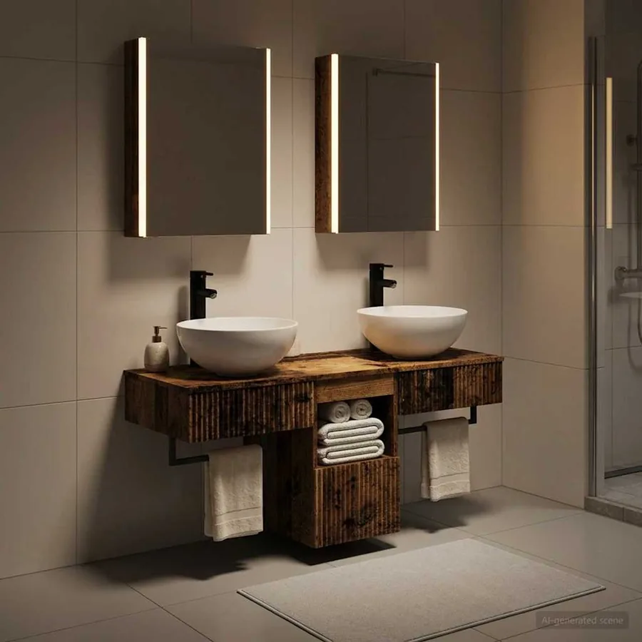 Ensemble d'armoire de salle de bain 5 pcs Bois ancien
