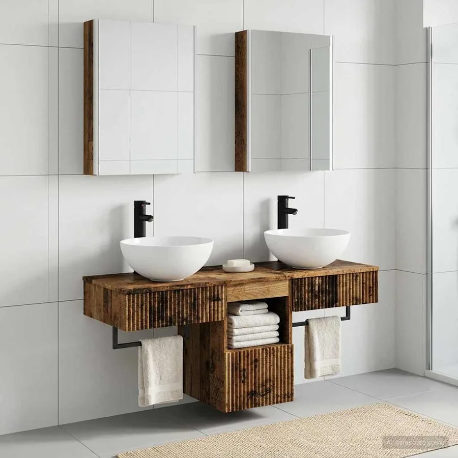 Ensemble d'armoire de salle de bain 5 pcs Bois ancien - 4