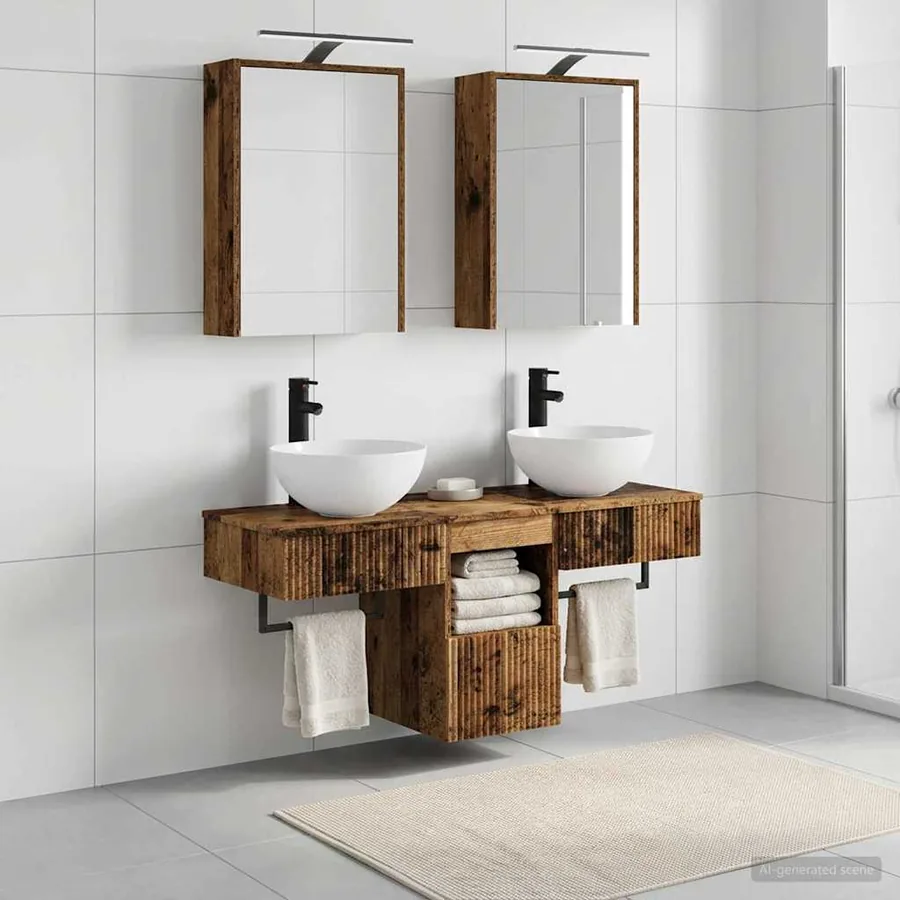 Ensemble d'armoire de salle de bain 5 pcs Bois ancien