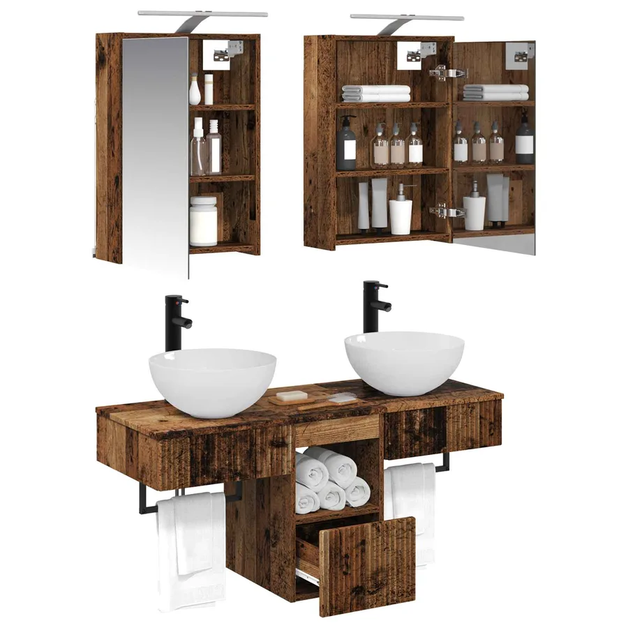 Ensemble d'armoire de salle de bain 5 pcs Bois ancien - 3