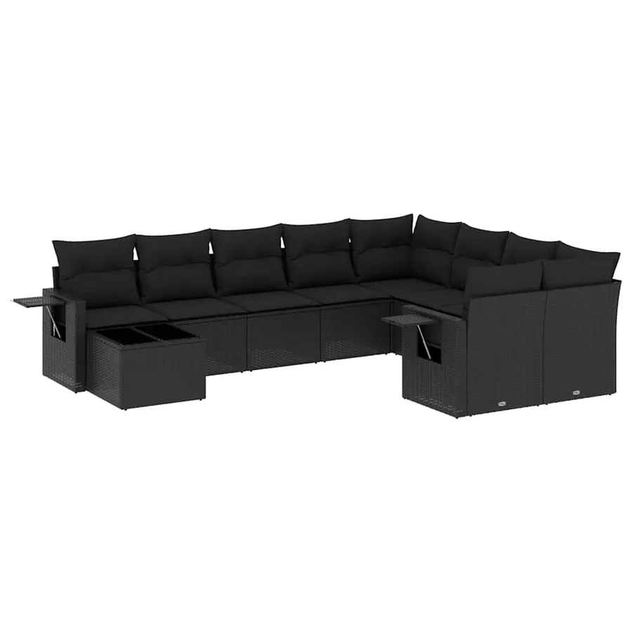 Salon de jardin 10 pcs avec coussins noir résine tressée - 2