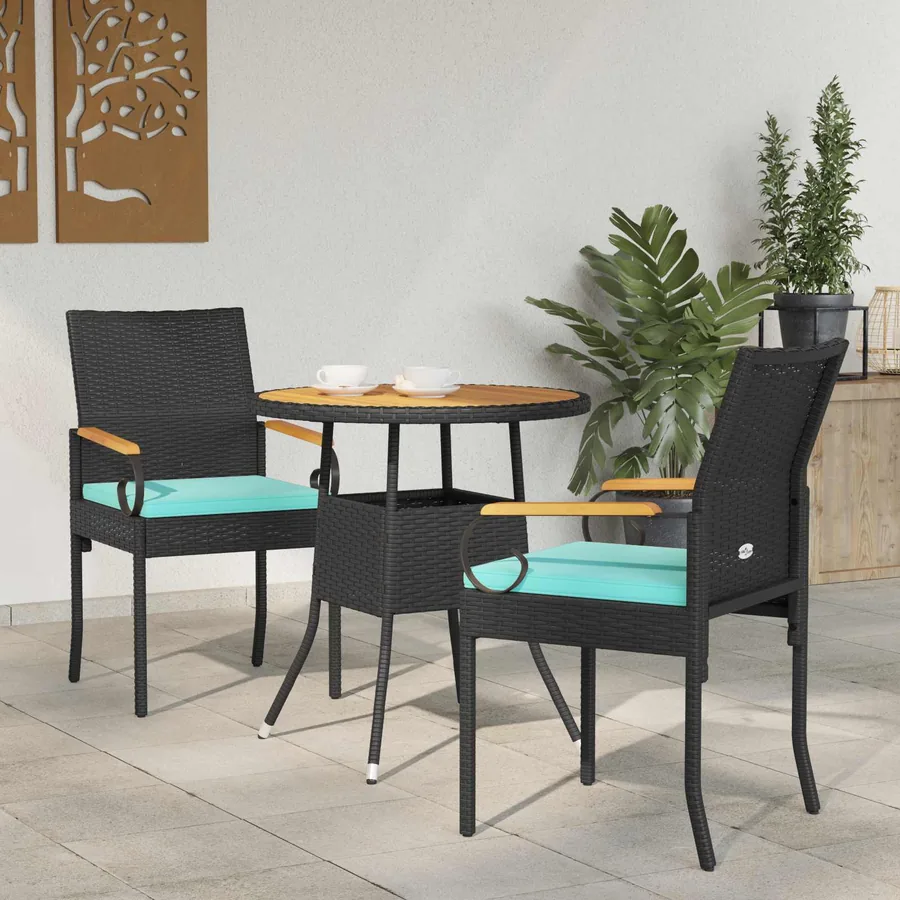 Chaises de jardin 2 pcs Noir et turquoise Poly Rattan et Acacia
