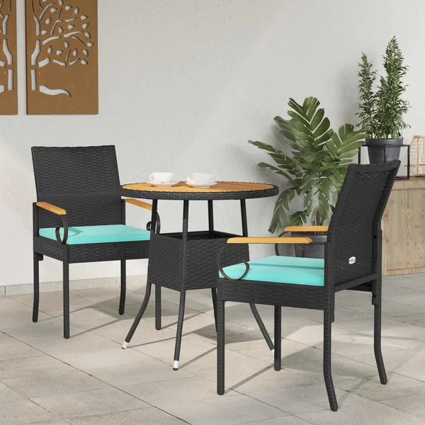 Chaises de jardin 2 pcs Noir et turquoise Poly Rattan et Acacia