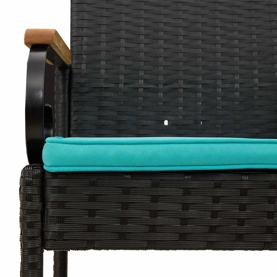 Chaises de jardin 2 pcs Noir et turquoise Poly Rattan et Acacia - 10