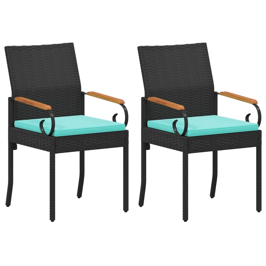 Chaises de jardin 2 pcs Noir et turquoise Poly Rattan et Acacia - 2