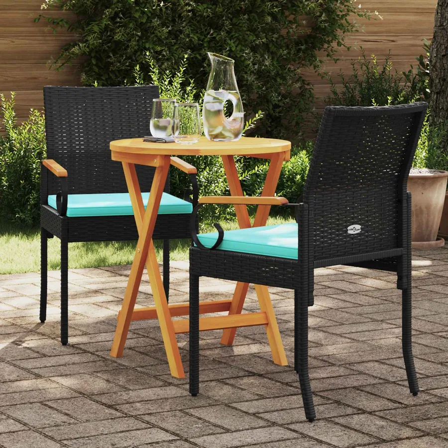 Chaises de jardin 2 pcs Noir et turquoise Poly Rattan et Acacia - 3