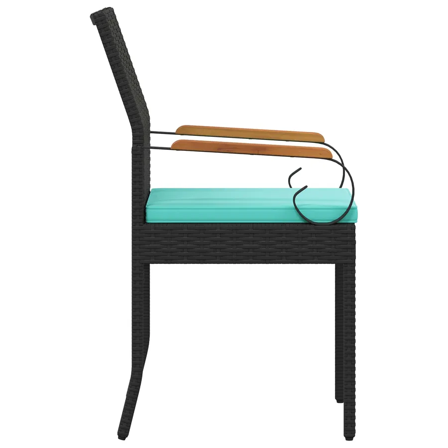 Chaises de jardin 2 pcs Noir et turquoise Poly Rattan et Acacia - 7