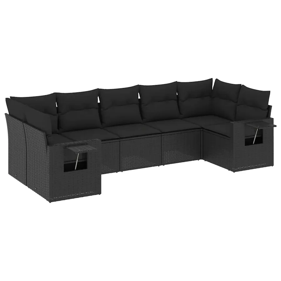 Salon de jardin 7 pcs avec coussins noir résine tressée 62 x 62 x 69 cm - 58,7 kg - 2