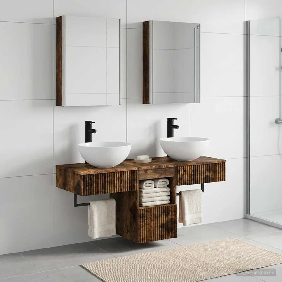 Ensemble d'armoire de salle de bain 5 pcs Chêne fumé