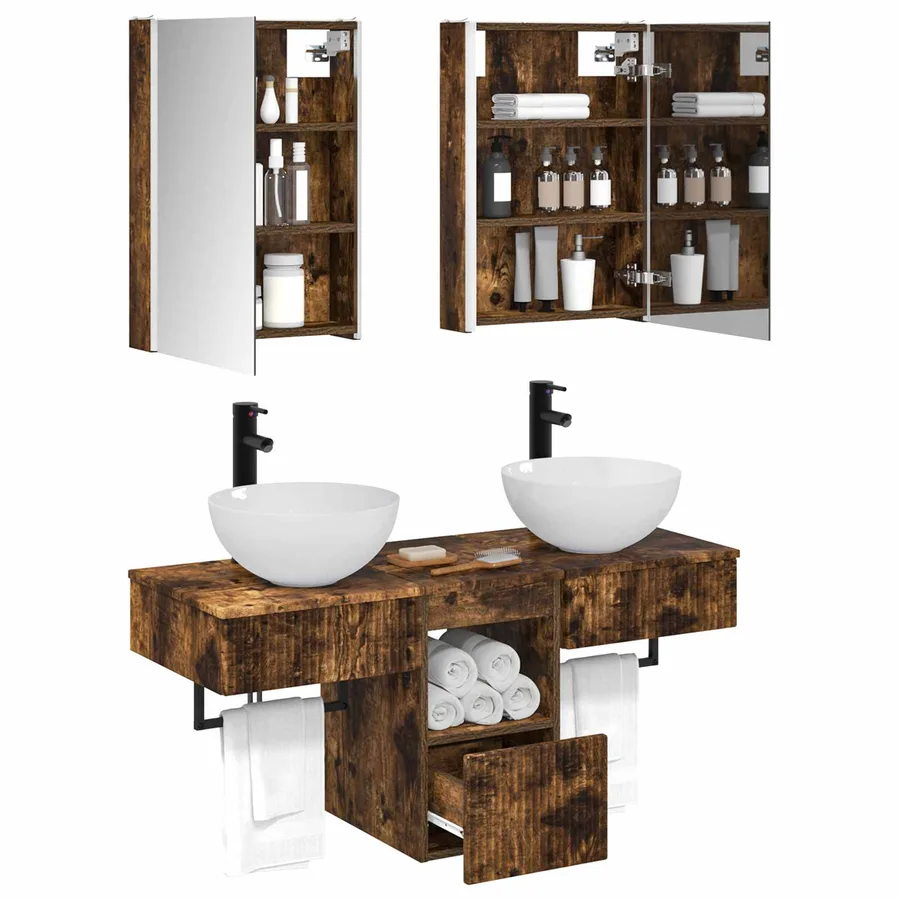 Ensemble d'armoire de salle de bain 5 pcs Chêne fumé - 3