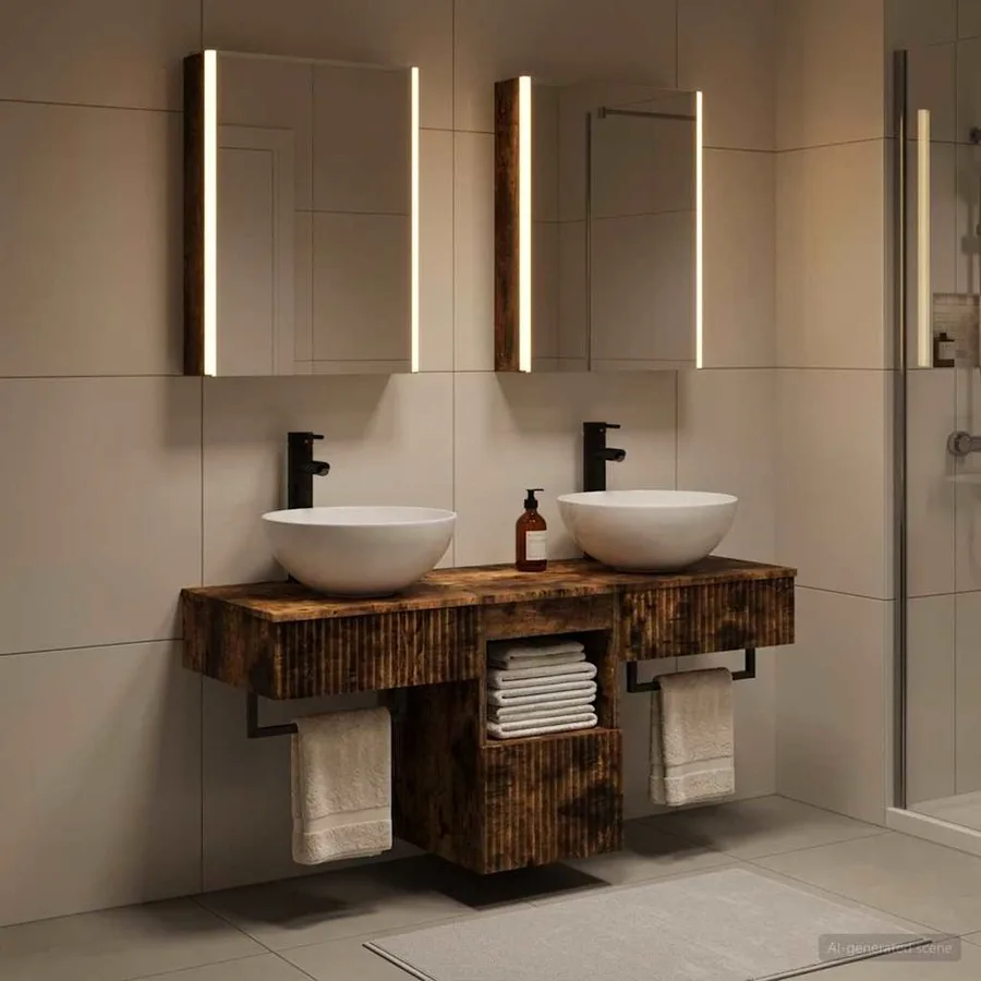 Ensemble d'armoire de salle de bain 5 pcs Chêne fumé - 4