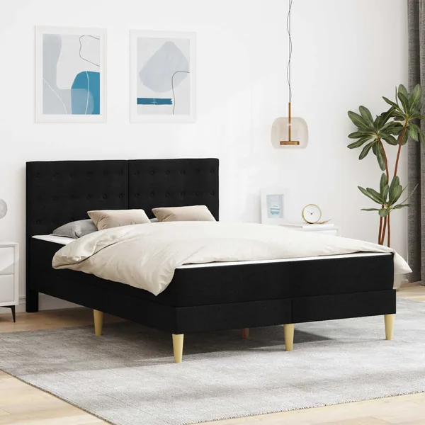 Cadre de lit avec matelas Noir 120 x 190 cm Tissu